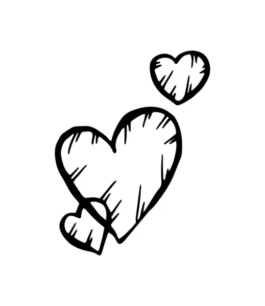 Corazones Ilustración Aislada Blanco Negro Doodle Dibuja Manualmente Vector Eps — Vector de stock