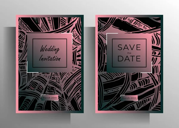 Projeto Conjunto Cartão Convite Casamento Conceito Elegante Com Elementos Texturais — Vetor de Stock