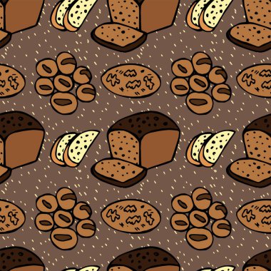 Ekmek ve fırın ürünleri kusursuz. El çizimi renk izole vektör çizimi. Vektör 10 EPS.