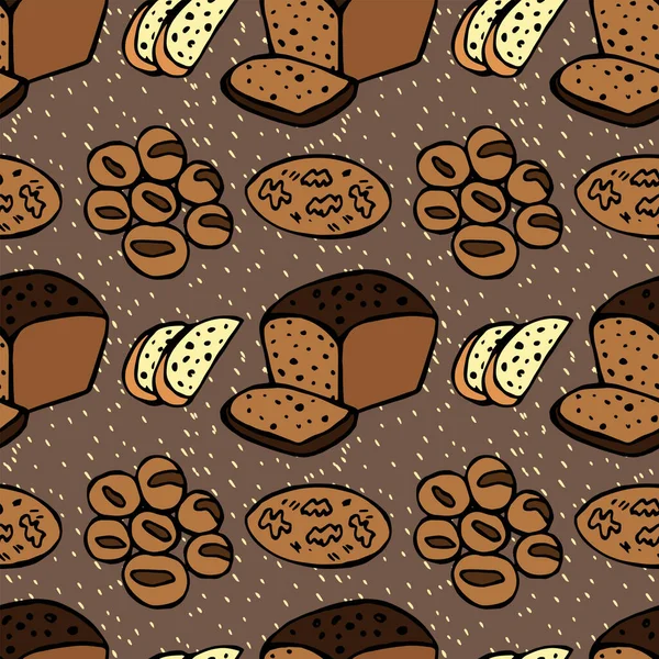 Ψωμί Και Προϊόντα Αρτοποιίας Χωρίς Ραφή Μοτίβο Χειροποίητη Έγχρωμη Απεικόνιση — Διανυσματικό Αρχείο