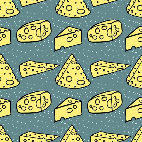 Cheese Seamless Pattern Hand Drawn Color Doodle Vector Illustration — Stock Vector