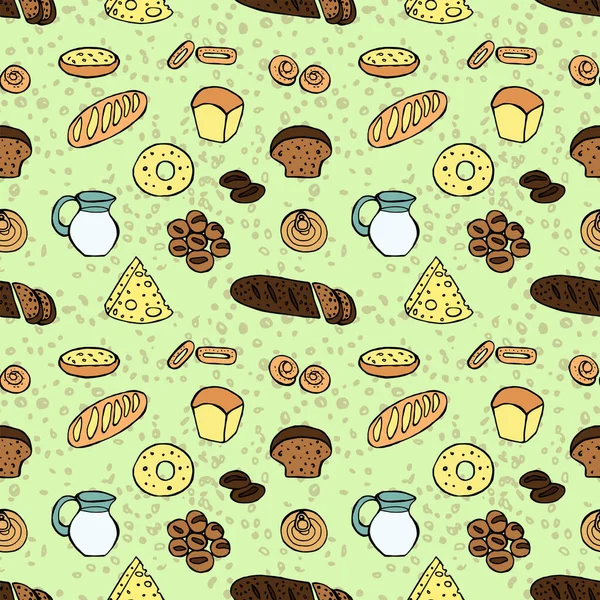Groceries seamless pattern. Vector hand drawn doodle color illustration.
