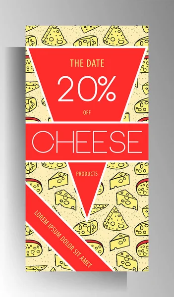Cheese Shop Design Template Poster Flyer Banner Hand Drawn Doodle — Stock Vector