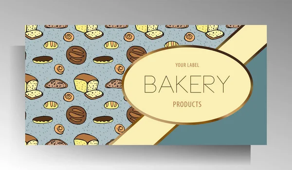 Bakery Shop Banner Template Design Hand Drawn Color Doodle Pattern — Stock Vector