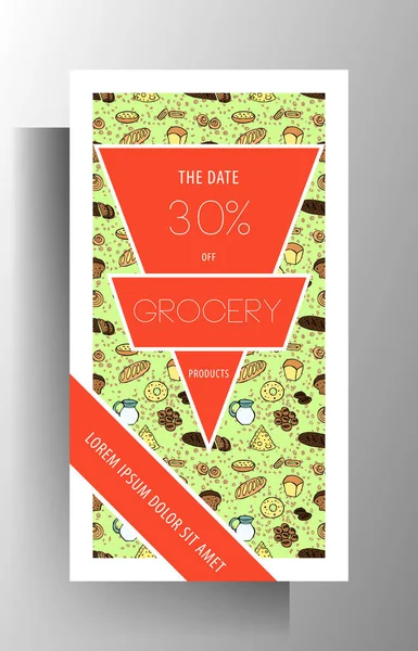 Grocery banner template design. The color pattern is drawn by hand. Vector 10 EPS.