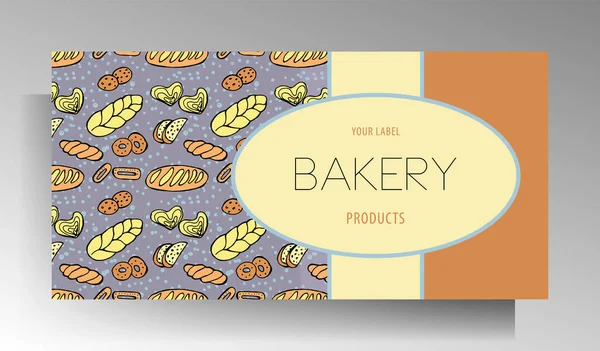 Bakery Shop Banner Template Design Hand Drawn Color Doodle Pattern — Stock Vector