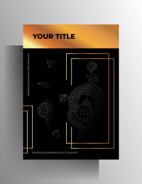 Kapak tasarım şablonu. Elle çizilmiş altın ve siyah elementler. A4 biçimi. Vektör 10 EPS.