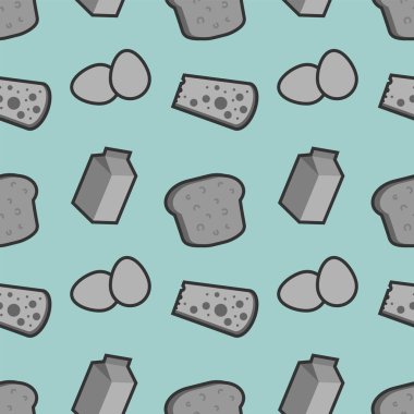 Mavi bir arka planda bakkaliye kusursuz desen. Vektör illüstrasyonu.