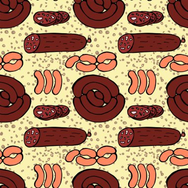 Sosis pürüzsüz desen. El çizimi renk çizimi vektör çizimi.