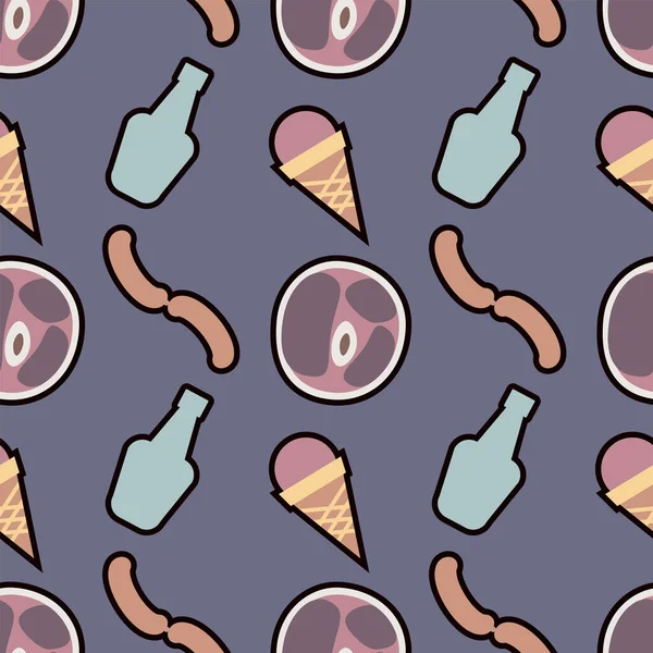 Groceries seamless pattern on a blue background. Vector illustration.