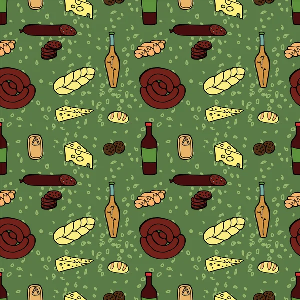 Groceries seamless pattern. Vector hand drawn doodle color illustration.