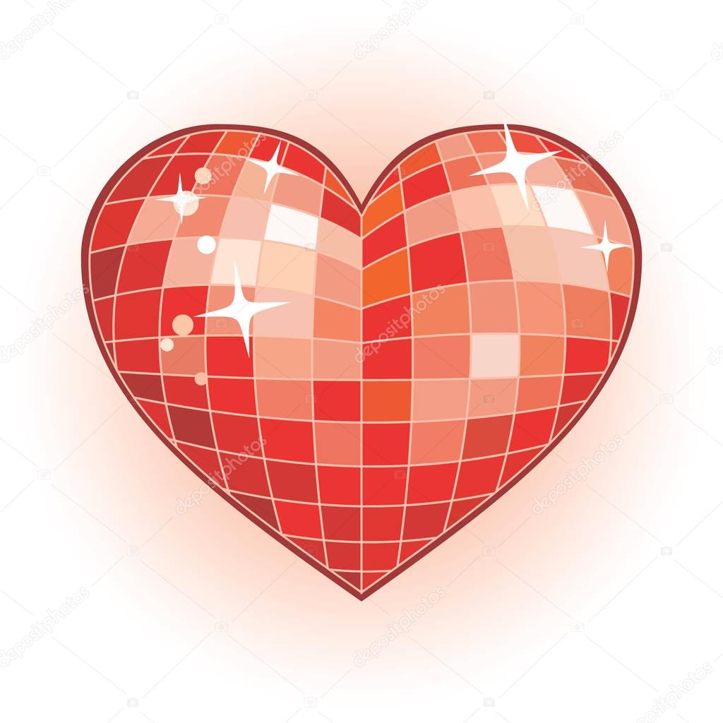 Sparkling red heart shaped disco ball for Valentine's Day — Stock