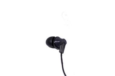 Black vacuum headphones isolated on white background.