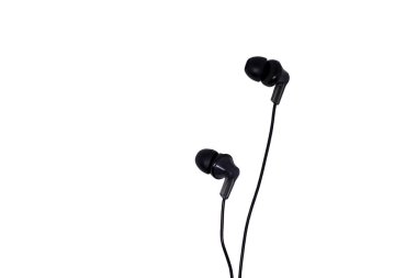 Black vacuum headphones isolated on white background.