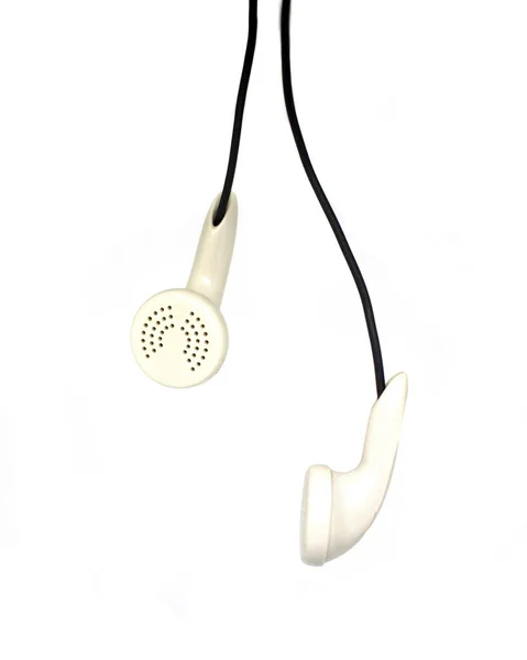 Λευκά ακουστικά σε λευκό φόντο.Ψηφιακή μουσική έννοια.Clo — Φωτογραφία Αρχείου