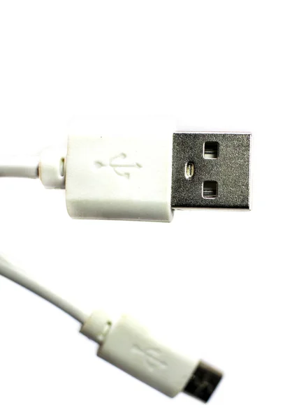 White micro USB cable BM, selective focus, close-up. — Stockfoto