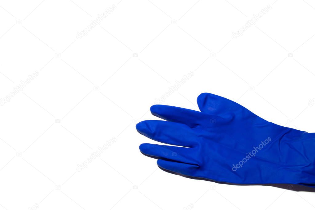 Blue rubber gloves on a white background