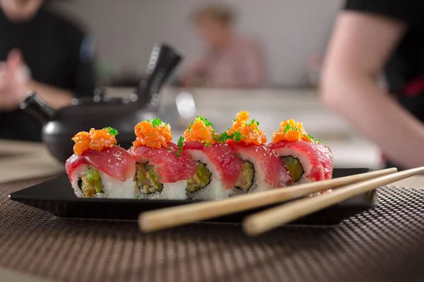 sushi rolls set in Japanese restaurant