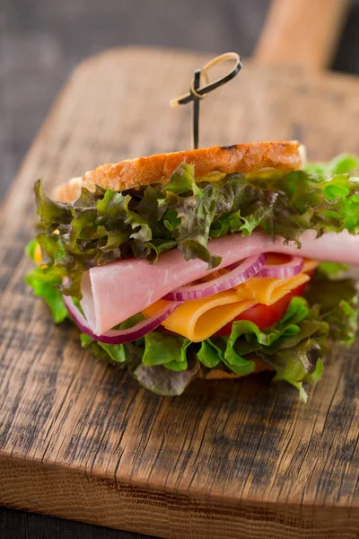Tasty Sandwich Lettuce Ham Cheese Tomato — Stock Photo, Image