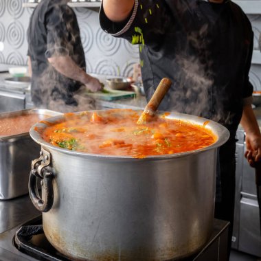 Bir tencere dolusu Hint yemeği hazırlanıyor.