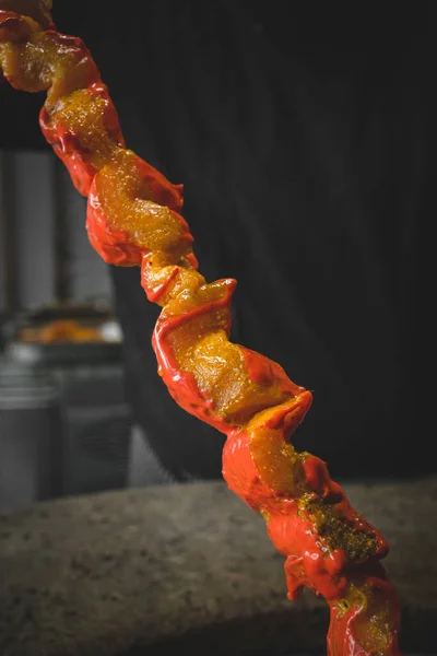 Carne Frango Marinada Antes Colocá Fogão Restaurante Indiano Fotos De Bancos De Imagens