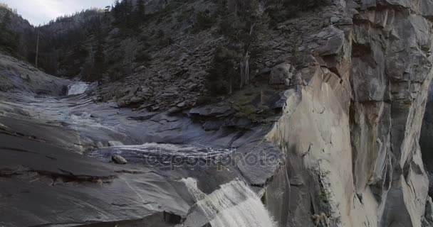 Cathedral Rocks. Flight over the Waterfall. Sequoia National Park. 4K. Nov 2017 — Stock Video