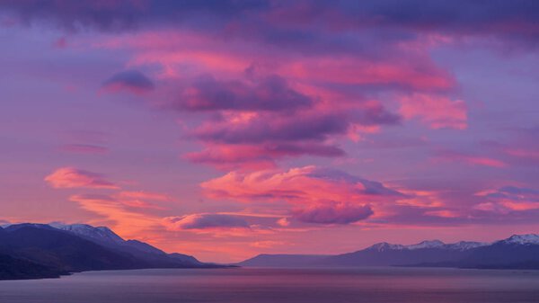 Beagle Channel. Ushuaia. Sunrise. Sunrise. Argentina. Jul 2014 Royalty Free Stock Images
