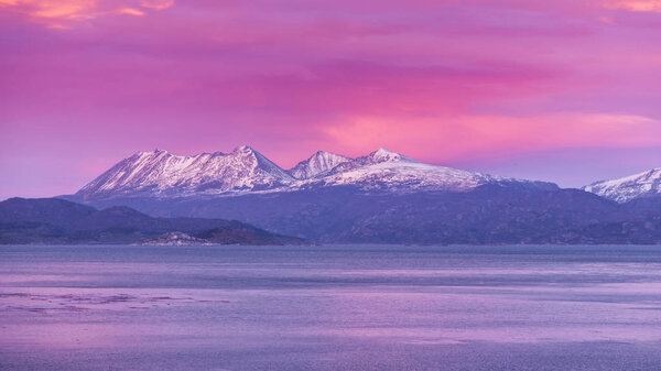 Beagle Channel. Ushuaia. Sunrise. Sunrise. Argentina. Jul 2014 Stock Picture