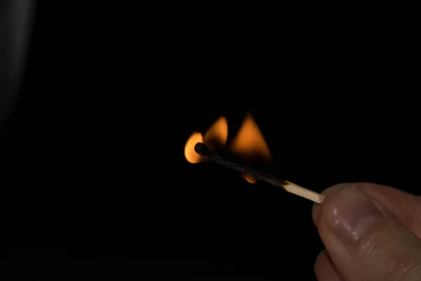 Burning Match Hand Black Background — Stock Photo, Image