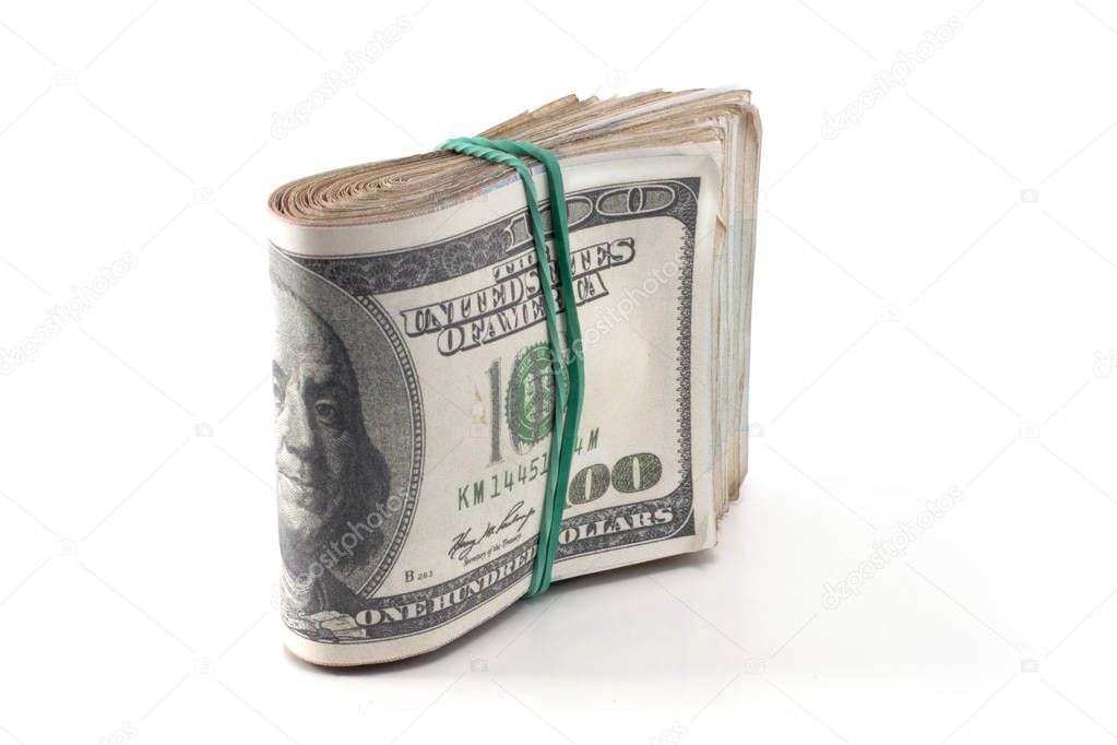 folded wad of money isolated