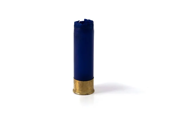 Douilles Cartouches Fusil Bleu Isolé Sur Fond Blanc — Photo