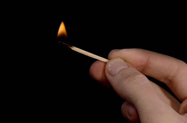 Burning Match Hand Black Background — Stock Photo, Image