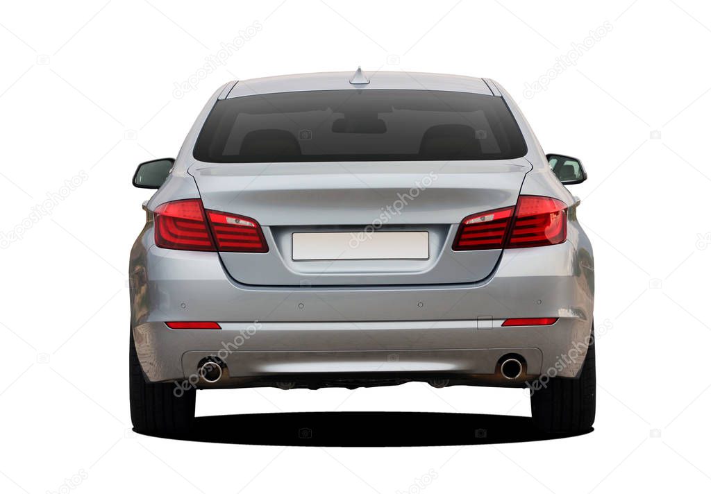 the back of a modern car on a white background