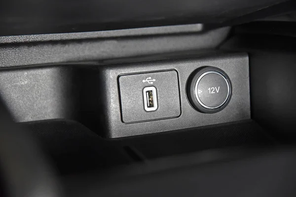 12V Socket Usb Port Car Dashboard — Stock Photo, Image