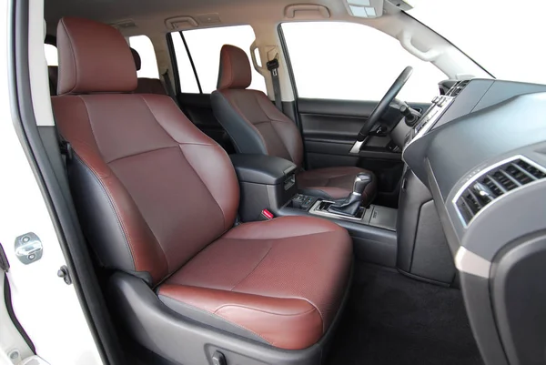 Front Seats Upholstered Red Leather Large Modern Suv — Stock Photo, Image