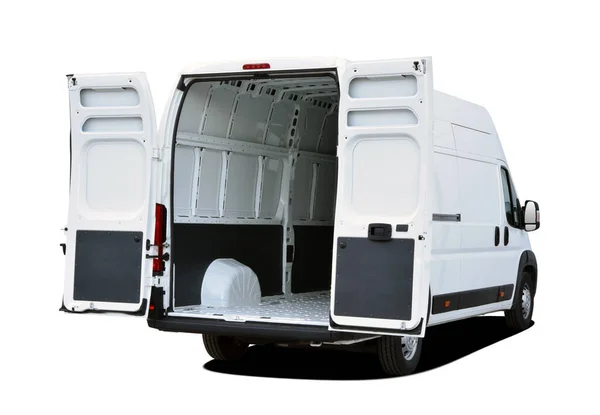 Empty White Van Rear Doors Opened — Stock Photo, Image