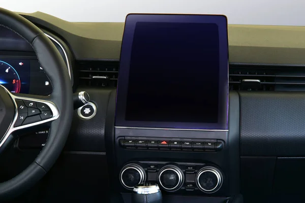 Ekran Systemu Multimedialnego Desce Rozdzielczej Nowoczesnym Samochodzie — Zdjęcie stockowe