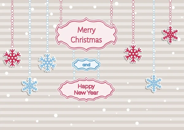 Illustration de Noël avec rayures et flocons de neige — Image vectorielle