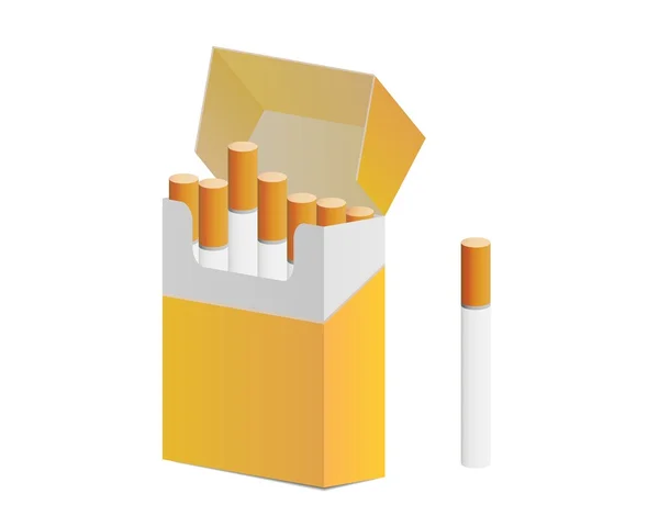 Förpackning med cigaretter och en cigarett ur förpackningen — Stock vektor
