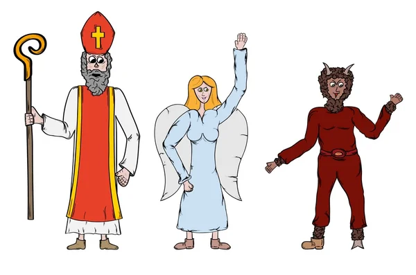 Angel, de duivel en de Sint Nicholaus — Stockvector