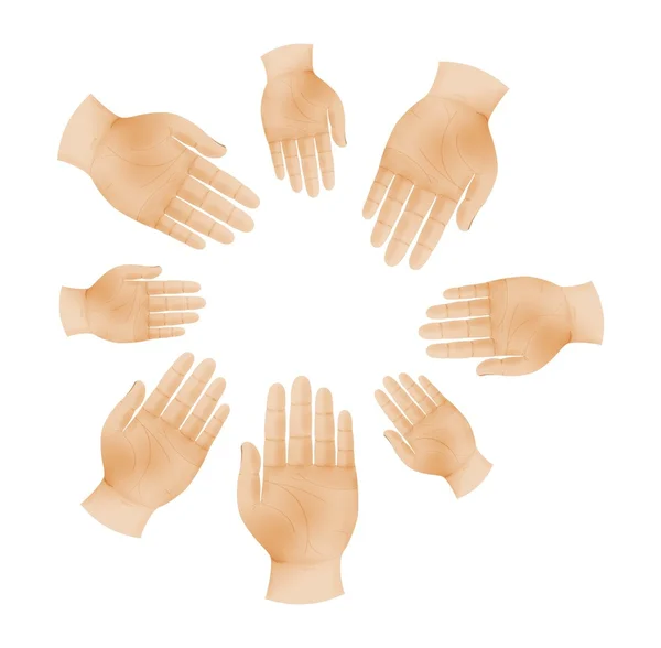 Händer i cirkel som en symbol för teamwork — Stock vektor