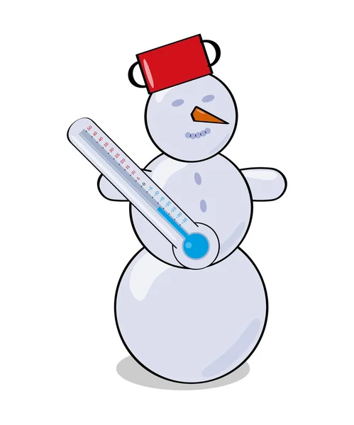 Soğuk kış belirtileri olarak kardan adam ve termometre — Stok Vektör