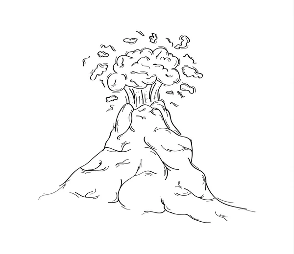 Bosquejo dibujado a mano de erupción peligrosa del volcán — Vector de stock