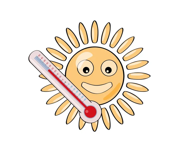 Sun and thermometer as a signs of hot summer — Stock Vector