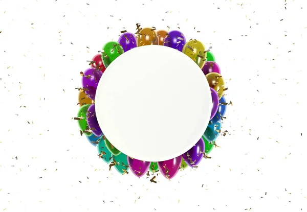 Distintivo cerchio e palloncini di colore — Foto Stock