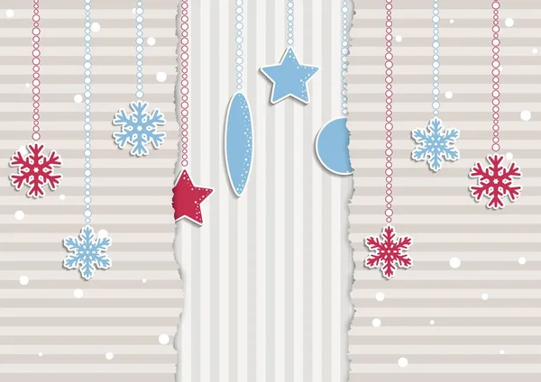 Illustrazione natalizia con strisce e fiocchi di neve — Vettoriale Stock