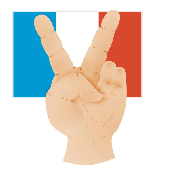 Mano mostrando la señal de paz y la bandera de Francia — Archivo Imágenes Vectoriales