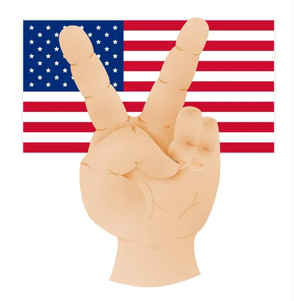 ピースサインとアメリカ合衆国の旗を示す手 — ストックベクタ