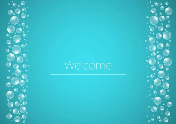 Gouttes d'eau sur fond bleu avec texte de bienvenue — Image vectorielle