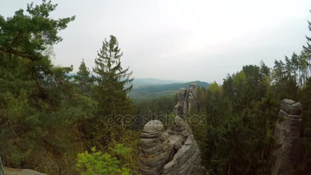 Olhar do ponto de observação Prachovske skaly (Prachov Rocks ). — Vídeo de Stock